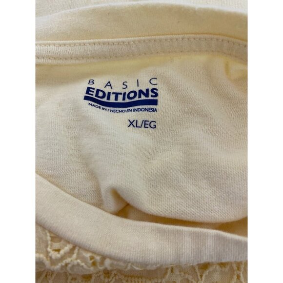 Basic Editions Green yellowFloral Lace Front Crew Neck‎ Short Sleeve Top Size XL - Picture 5 of 7